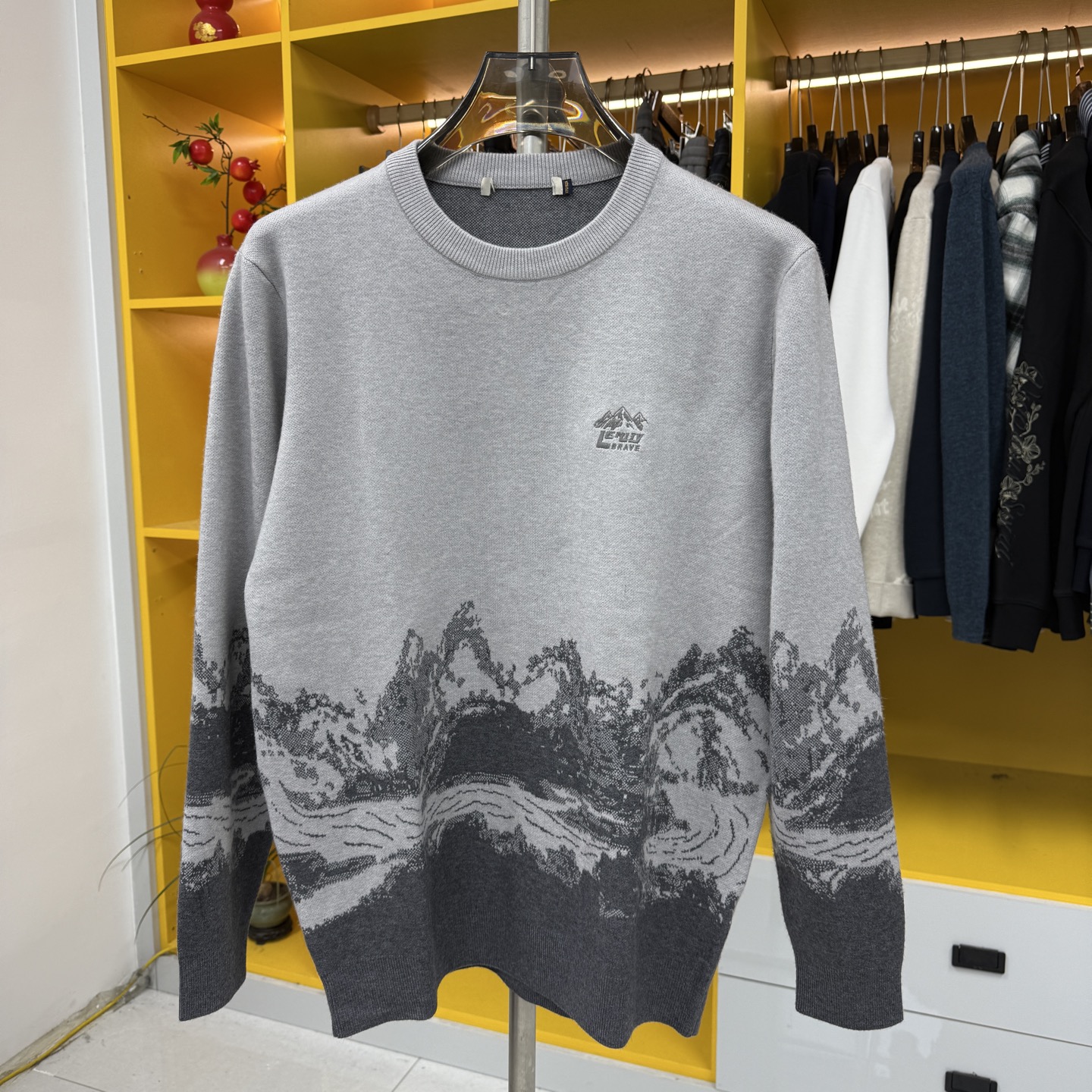 L567男士秋冬厚款针织衫柔软亲肤刺绣提花显质感百搭打底衫毛衣