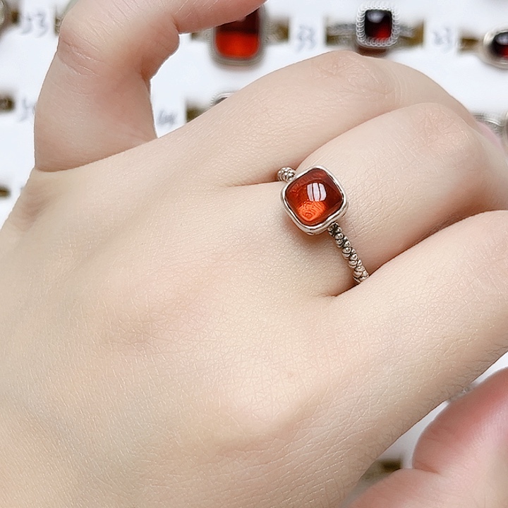 血珀银S925镶嵌戒指天然