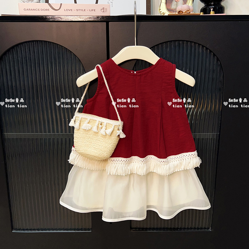 超好看！女童洋气流苏背心裙女宝周岁韩版公主裙度假风夏季裙子潮