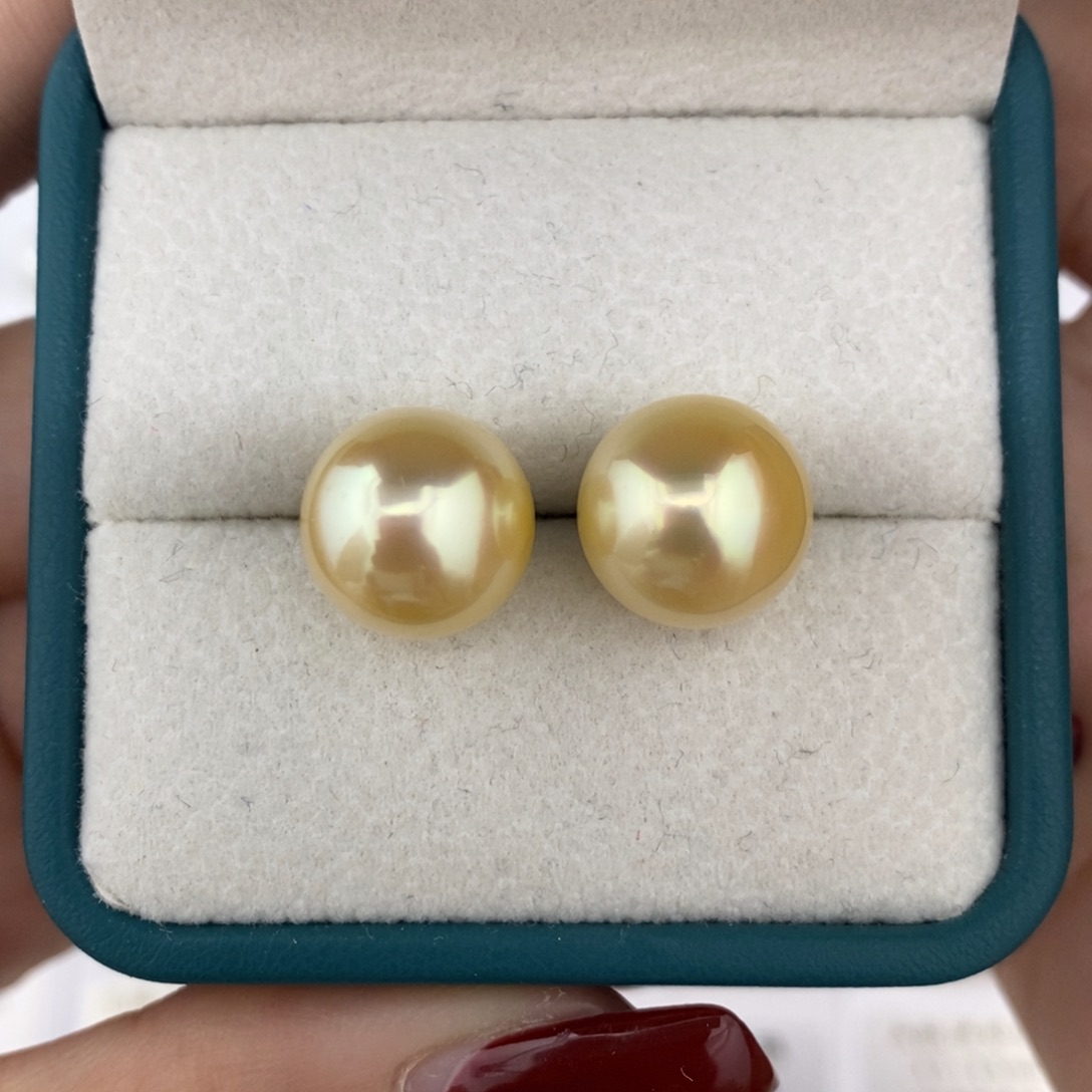 定制海水珍珠未镶嵌裸珠金珠对珠11-12mm可做素钉