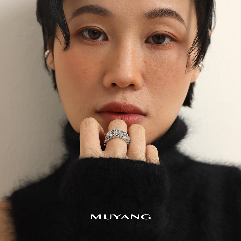 muyang/慕阳 铜合金琉璃戒指 气质时尚简约个性百搭清络戒指小众