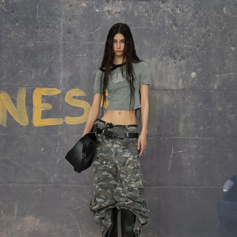 24ans两穿铆钉高腰短款修身夏季短袖