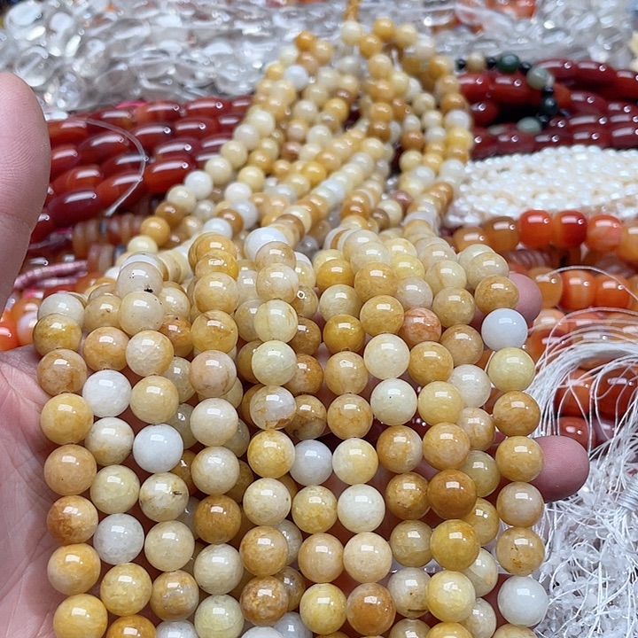 玛瑙/玉髓珠宝半成品未镶嵌2条10mm金丝玉