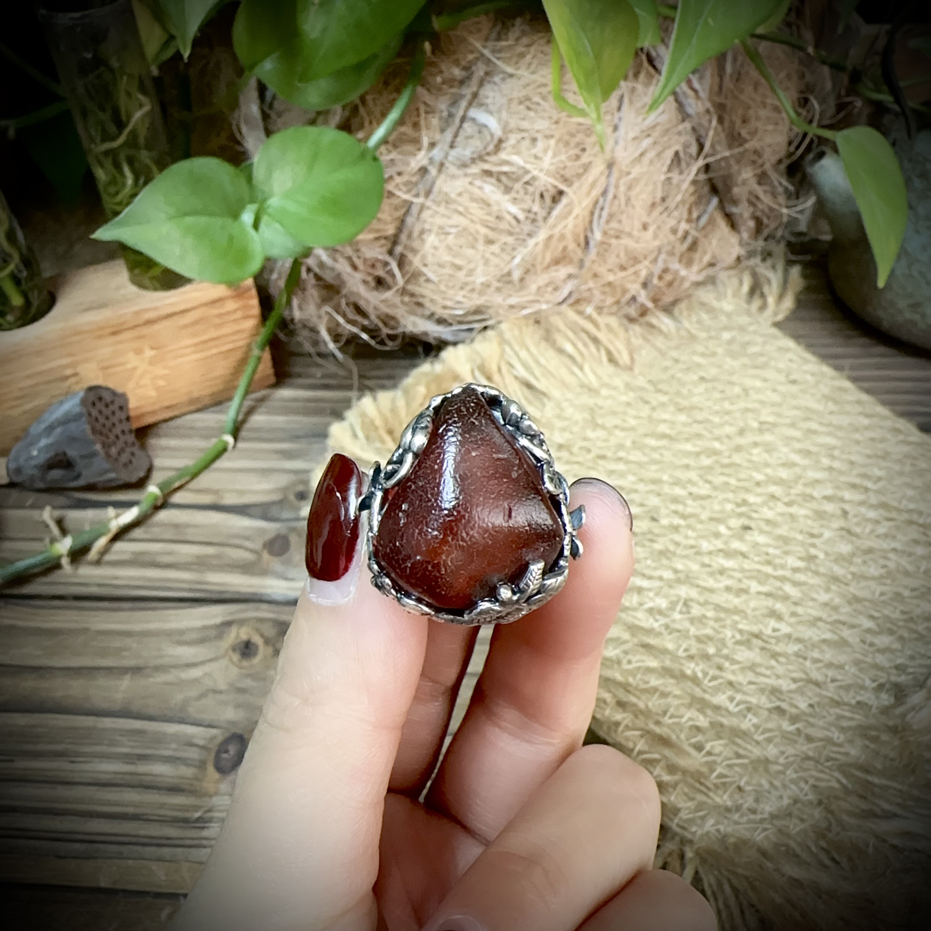 【古香古色】复古s925银蜜蜡琥珀戒指（圈口可调节）