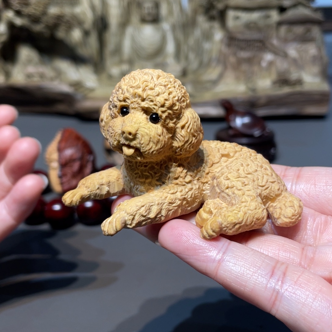 黄杨木小狗工艺品摆件