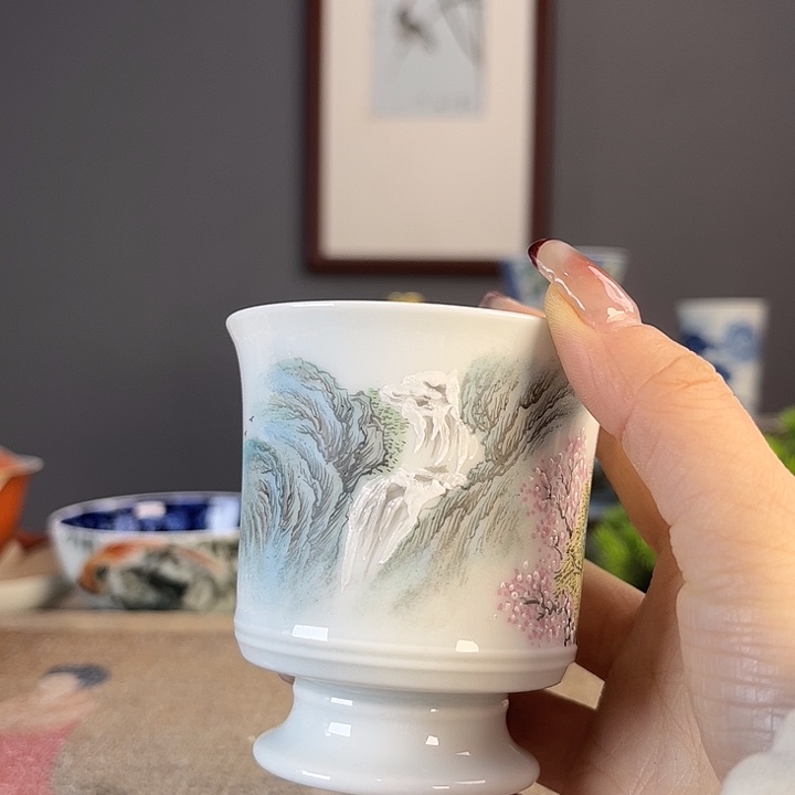 摆件景德柴烧茶杯多人