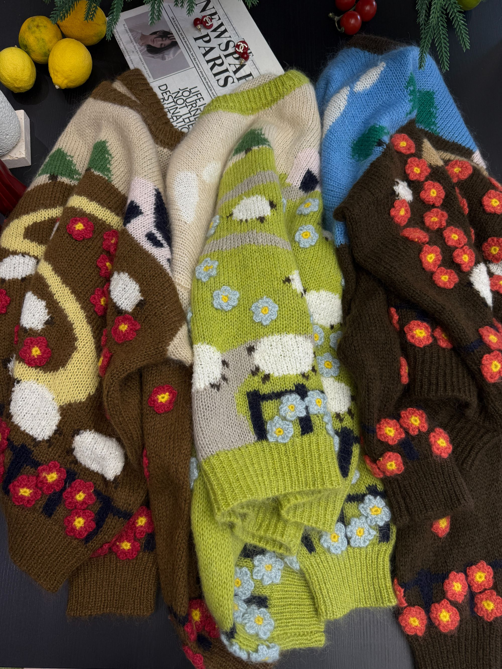 蓉蓉家   宽松针织提花常规款刺绣毛针织衫毛衣毛衫时尚加厚