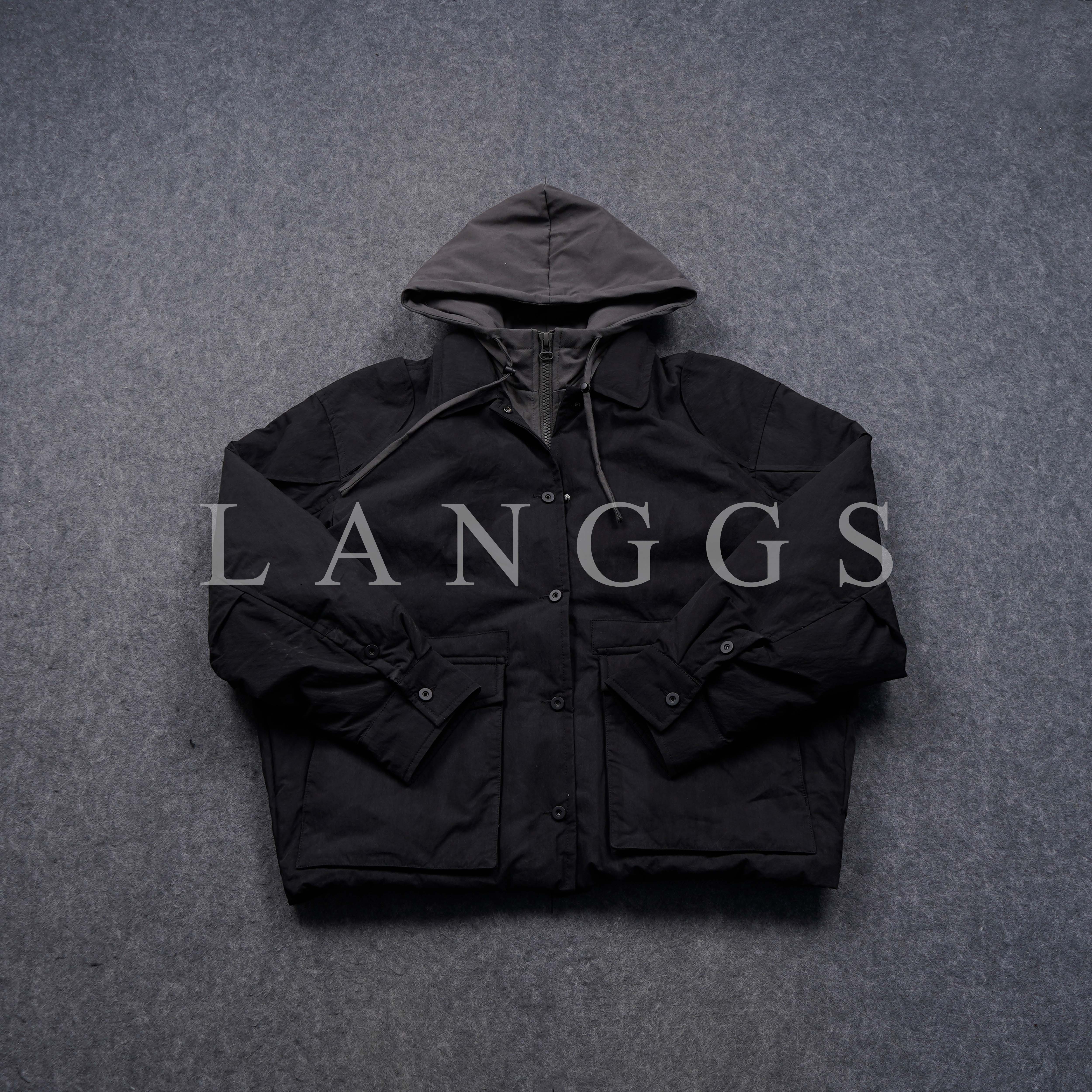 LANGGS&浪叔 冬季痞帅纯色宽松工装连帽保暖羽绒服-8241048