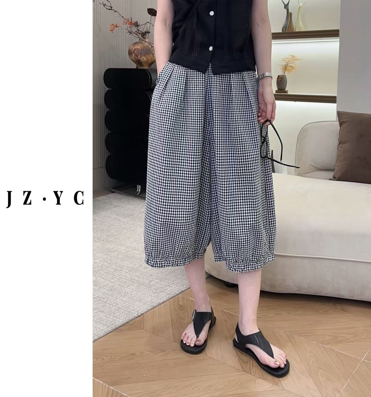 【洁子推荐】 2025夏季新款256798韩版薄款细格八分裤JZYC256798