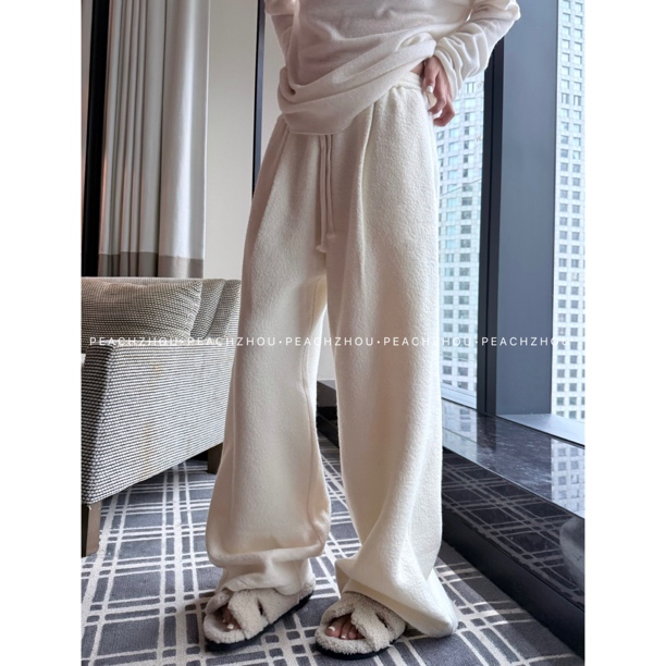 『PEACHZHOU』天丝羊毛软糯宽松直筒休闲裤松紧腰基础通勤阔腿裤