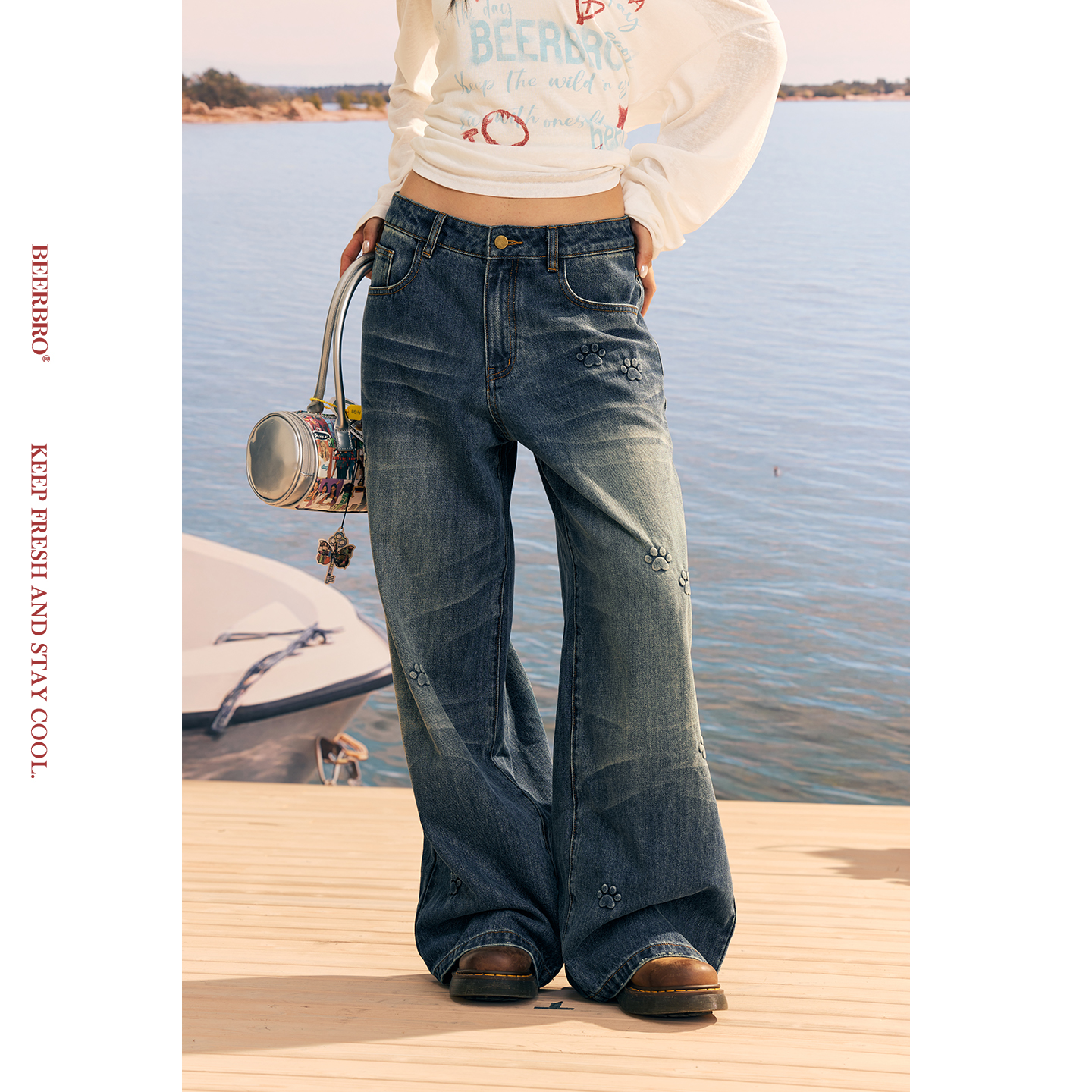 『风帆运动社』舒适有型立体狗爪钢印趣味牛仔裤BZ25QXX1180-1JN08B