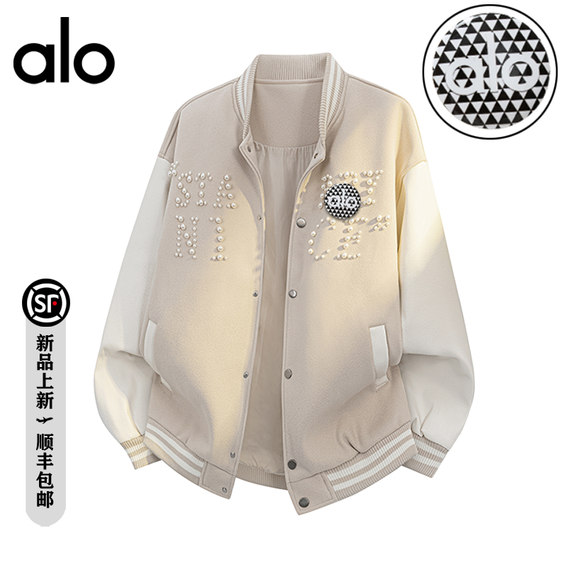 alo潮牌 【官方奥特莱斯】珍珠拼接刺绣高街棒球服美式情侣休闲夹克