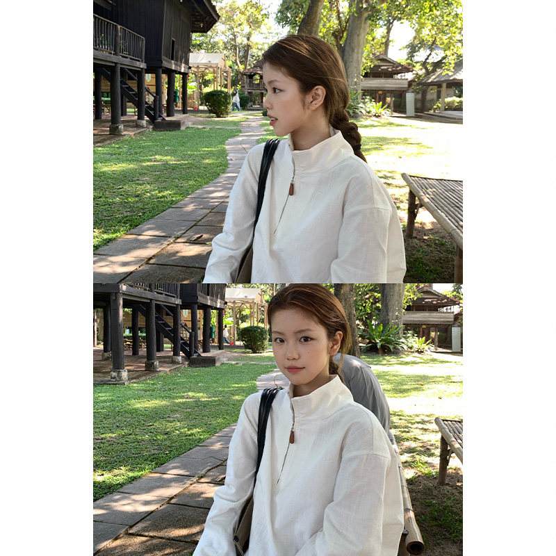Tuuuh【极简老钱】白色高领衬衫女春韩系宽松长袖上衣C40613TU61