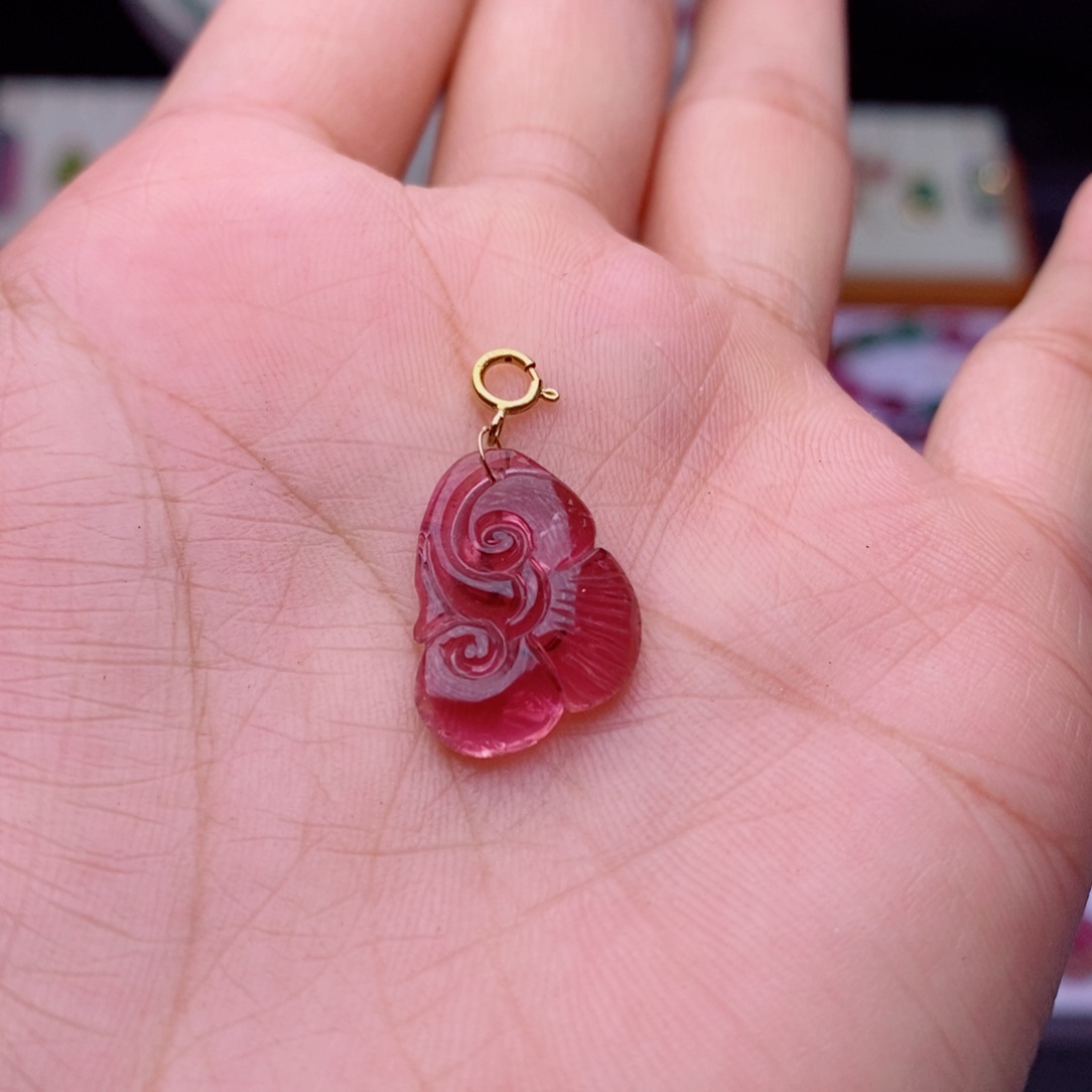 吊坠(不含链)18K金镶嵌碧玺樱***子d