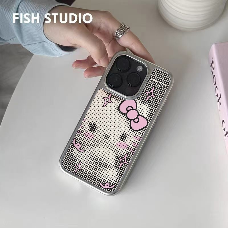 新款韩风波点凯蒂猫玻璃手机壳适用苹果16promax小米15/14oppoX8/