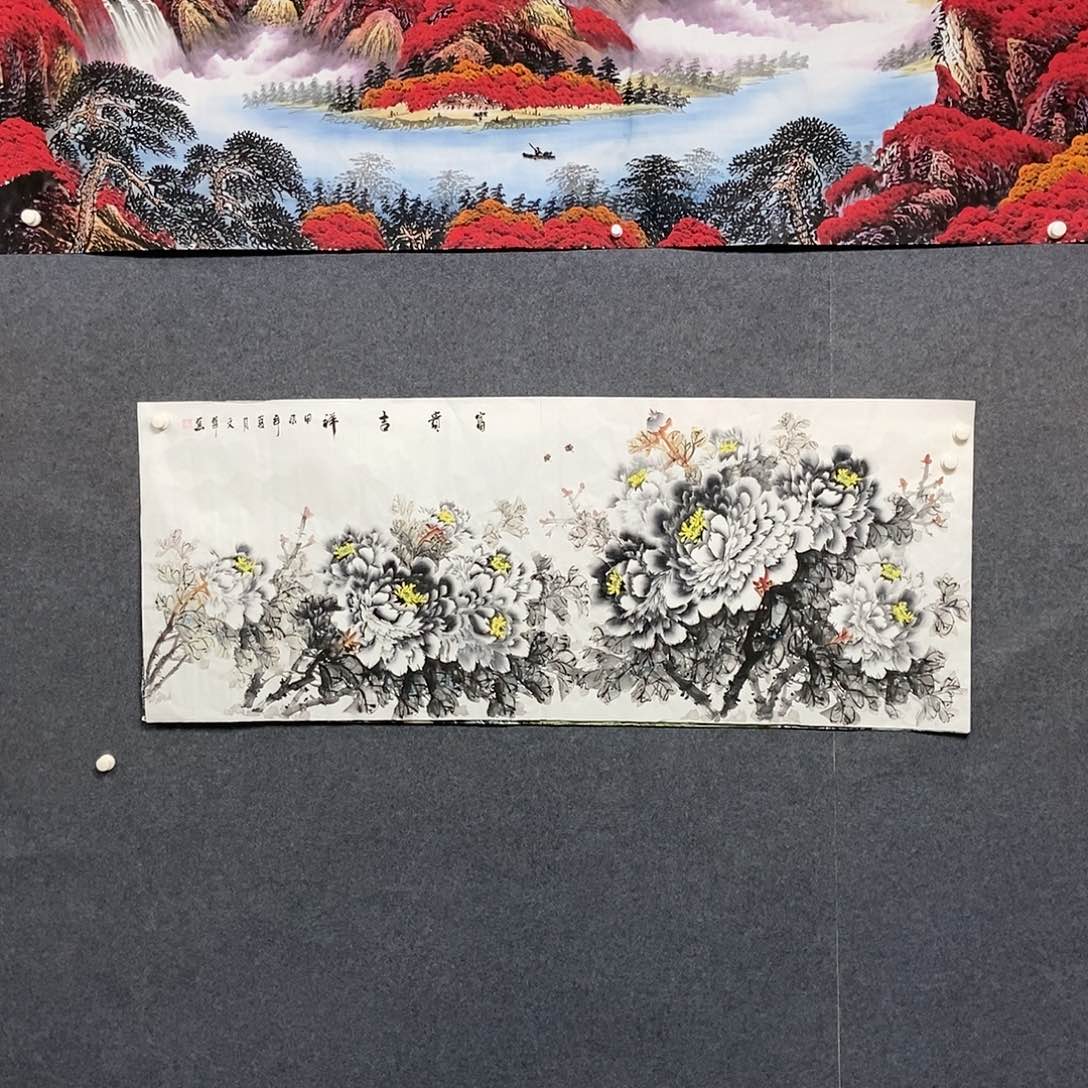 国画小六尺水墨牡丹一副