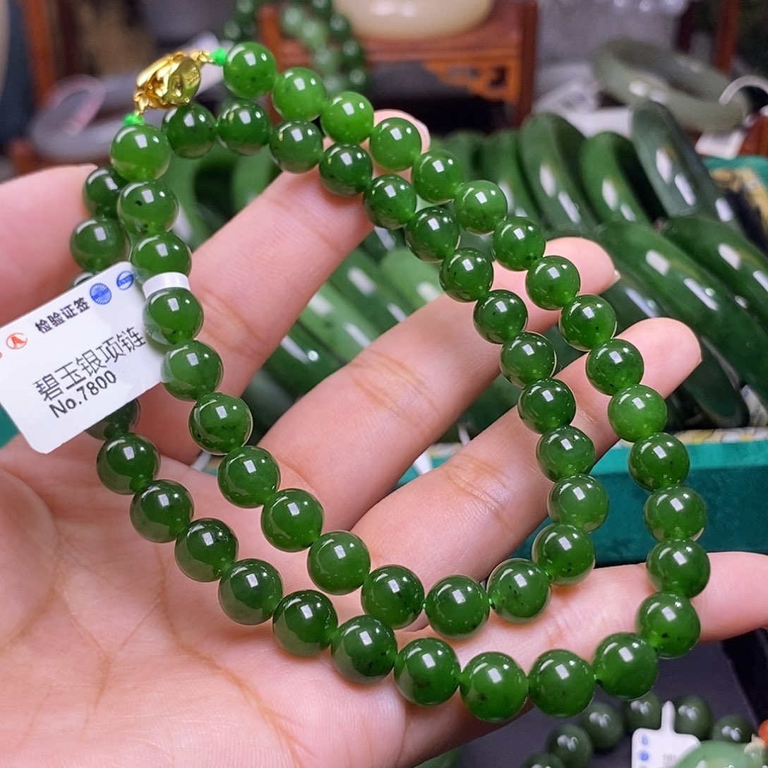 和田玉碧玉老料约8mm妈妈项链未镶嵌