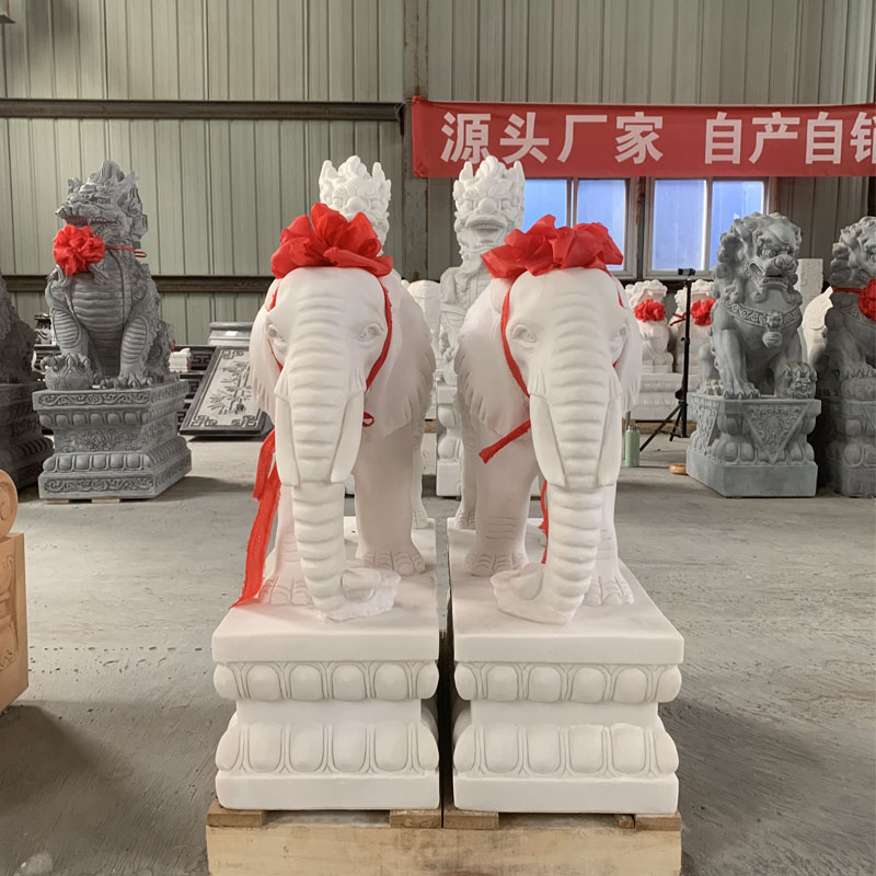 石雕汉白玉中式大象一对家用门口中式摆件（定金）