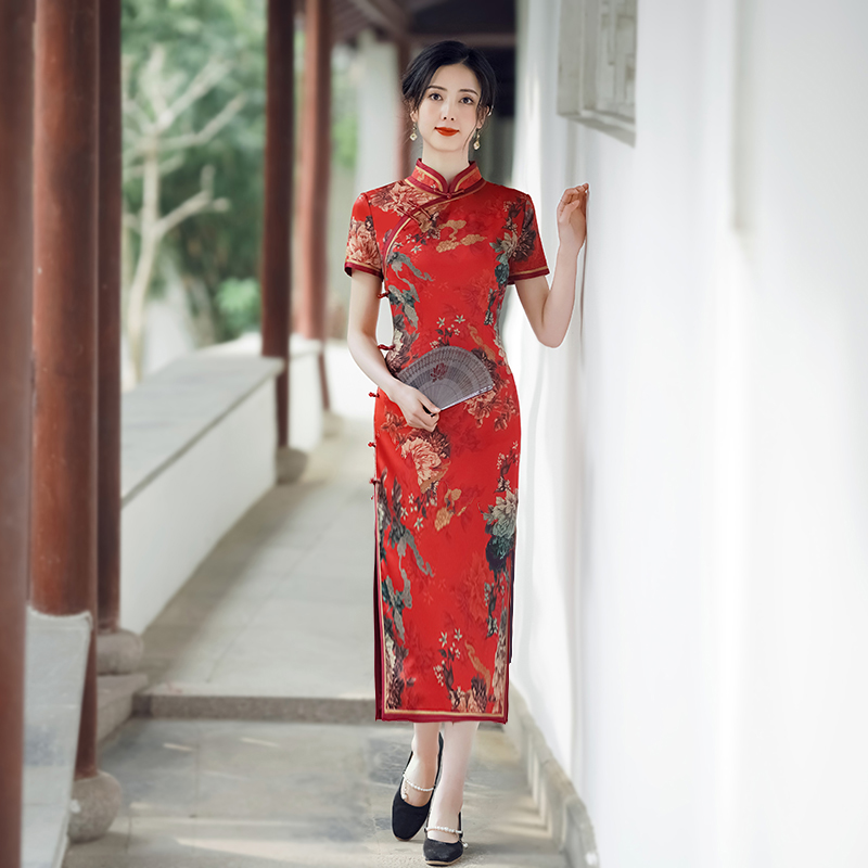 【红园】改良版长款旗袍2025年新款女中国风连衣裙修身气质优雅长款