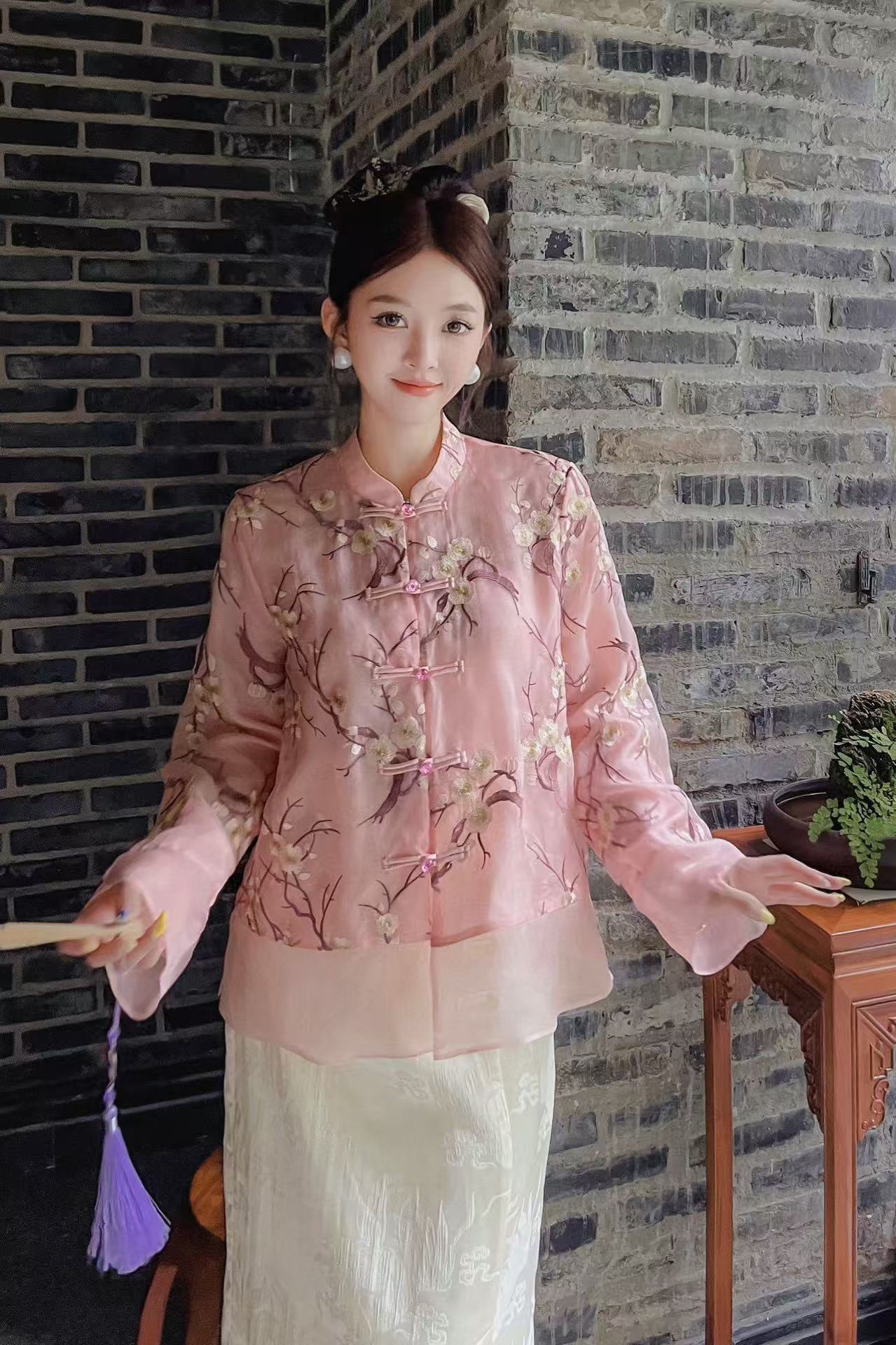 玛薇丝【盛放】柯根纱重工刺绣花朵新中式衬衫