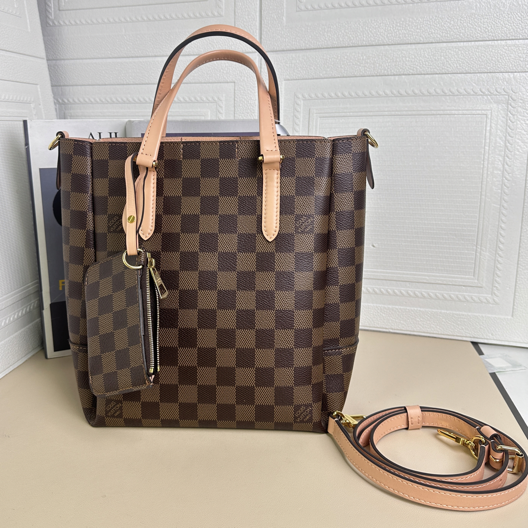 95新 LouisVuitton/路易威登 棋盘格Belmont竖版小托特手提斜挎包