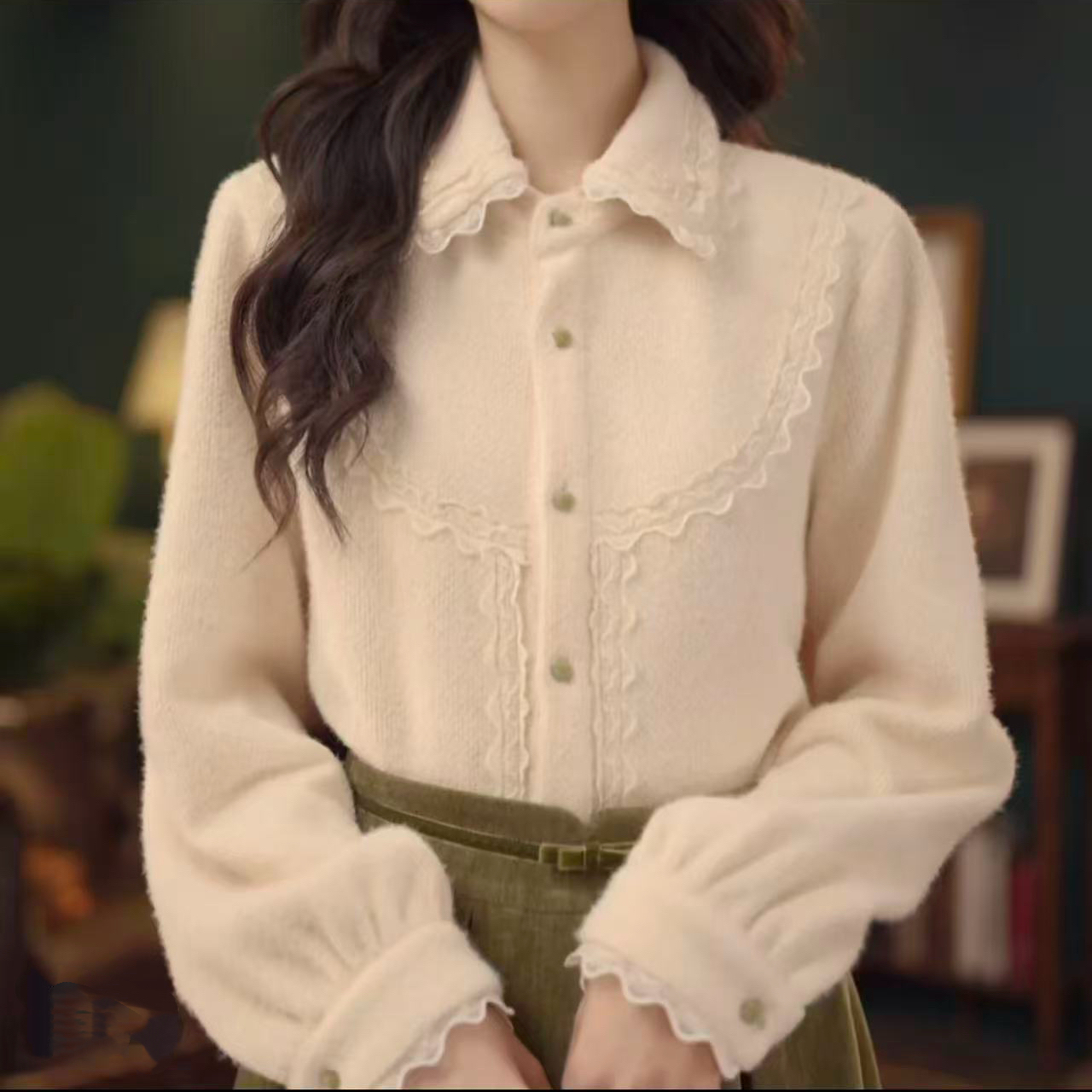 复古港风穿搭宽松衬衫女款秋冬单穿长袖衬衣别致上衣