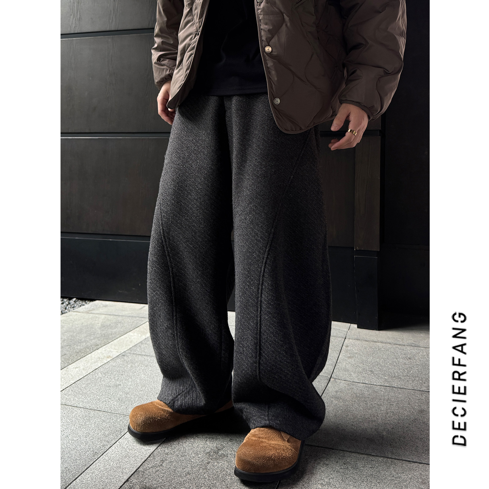 韩版宽松秋冬季【加厚】立体剪裁毛感质地百搭情侣款休闲裤