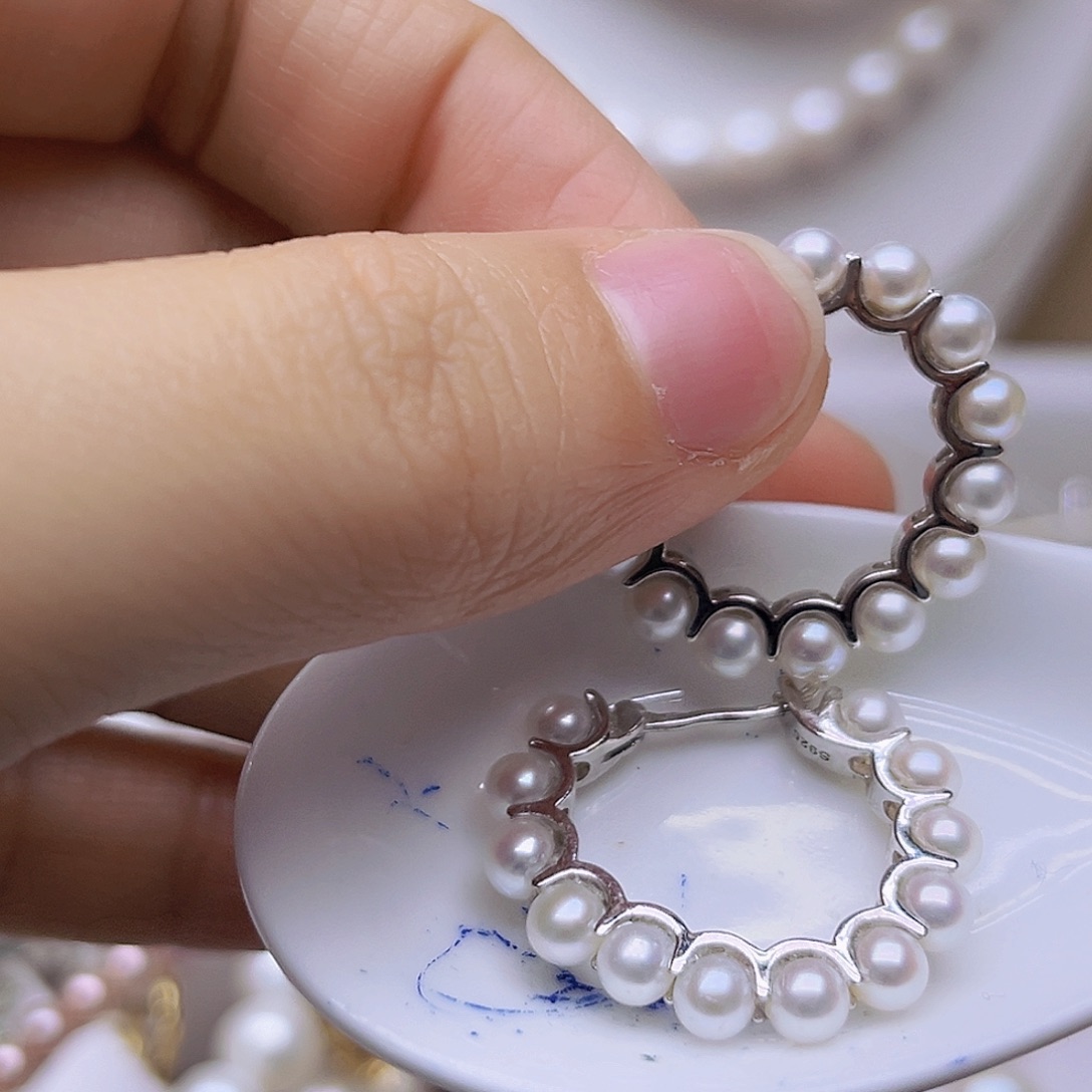 吊坠耳钉银S925镶嵌淡水珍珠