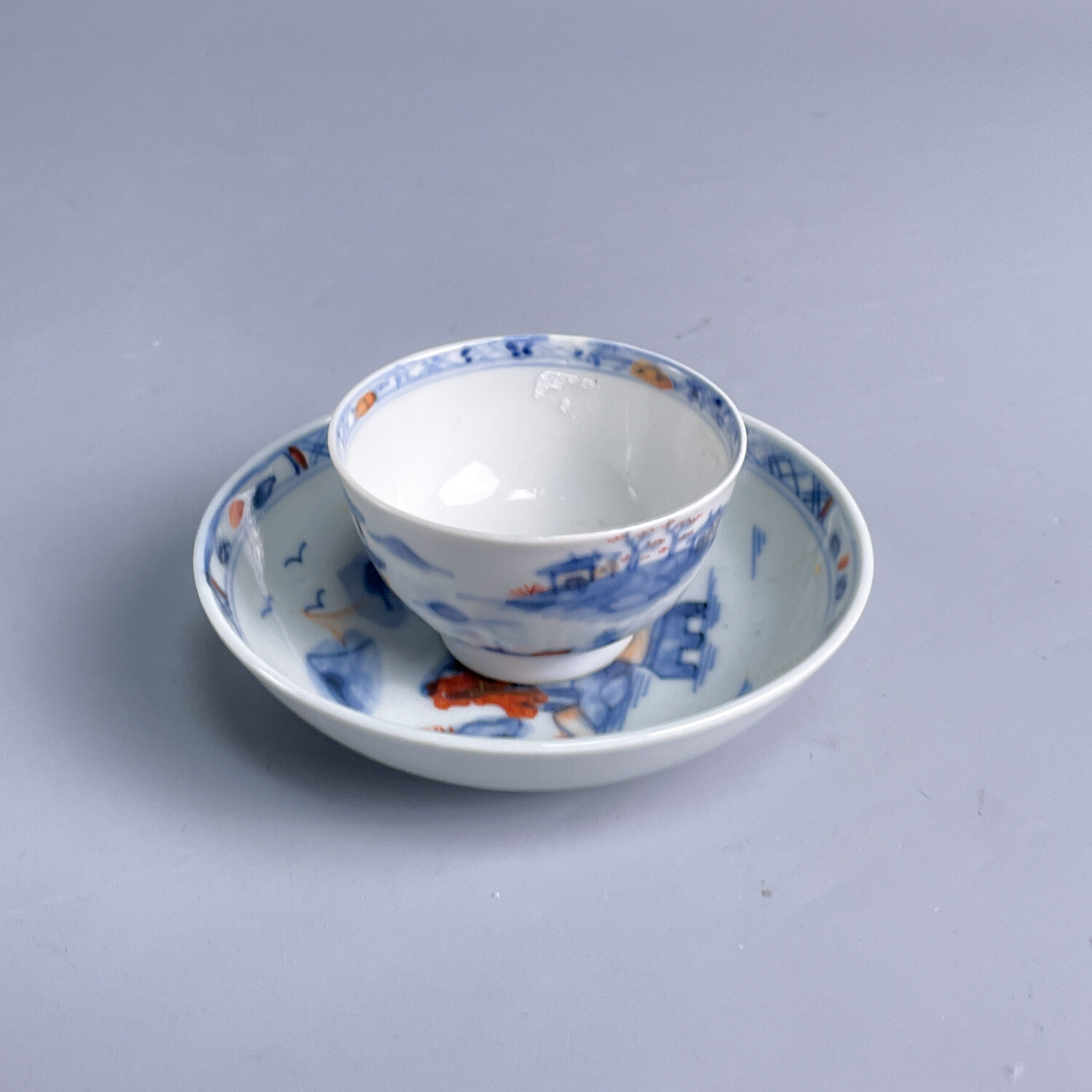 清乾隆青花加彩亭阁山水纹杯碟套-M25EM002E06-01