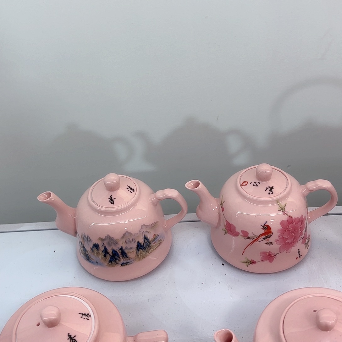 壶陶瓷水点桃花➕千里江山图330cc红稀稀