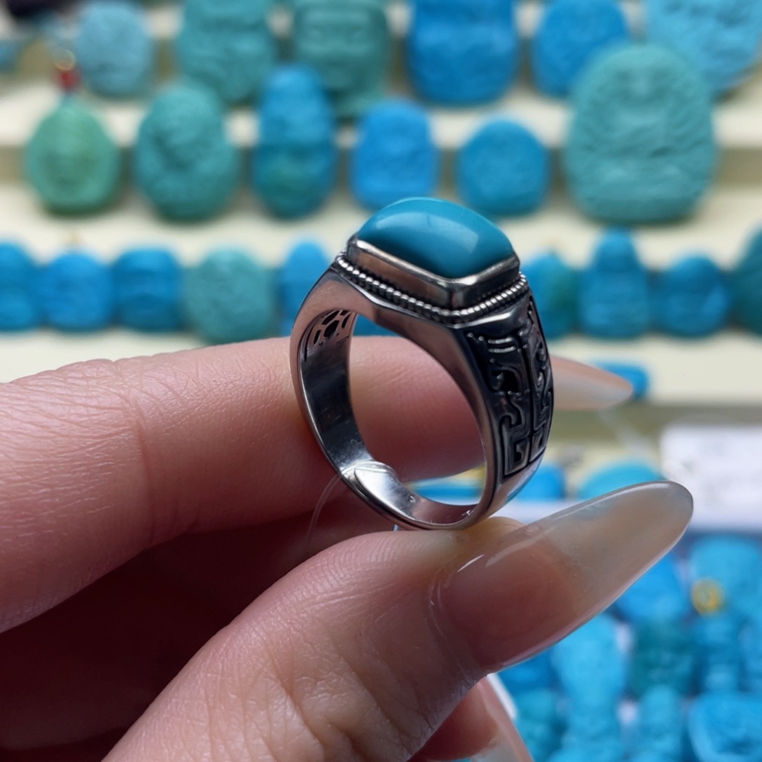 绿松石雕刻银S925镶嵌