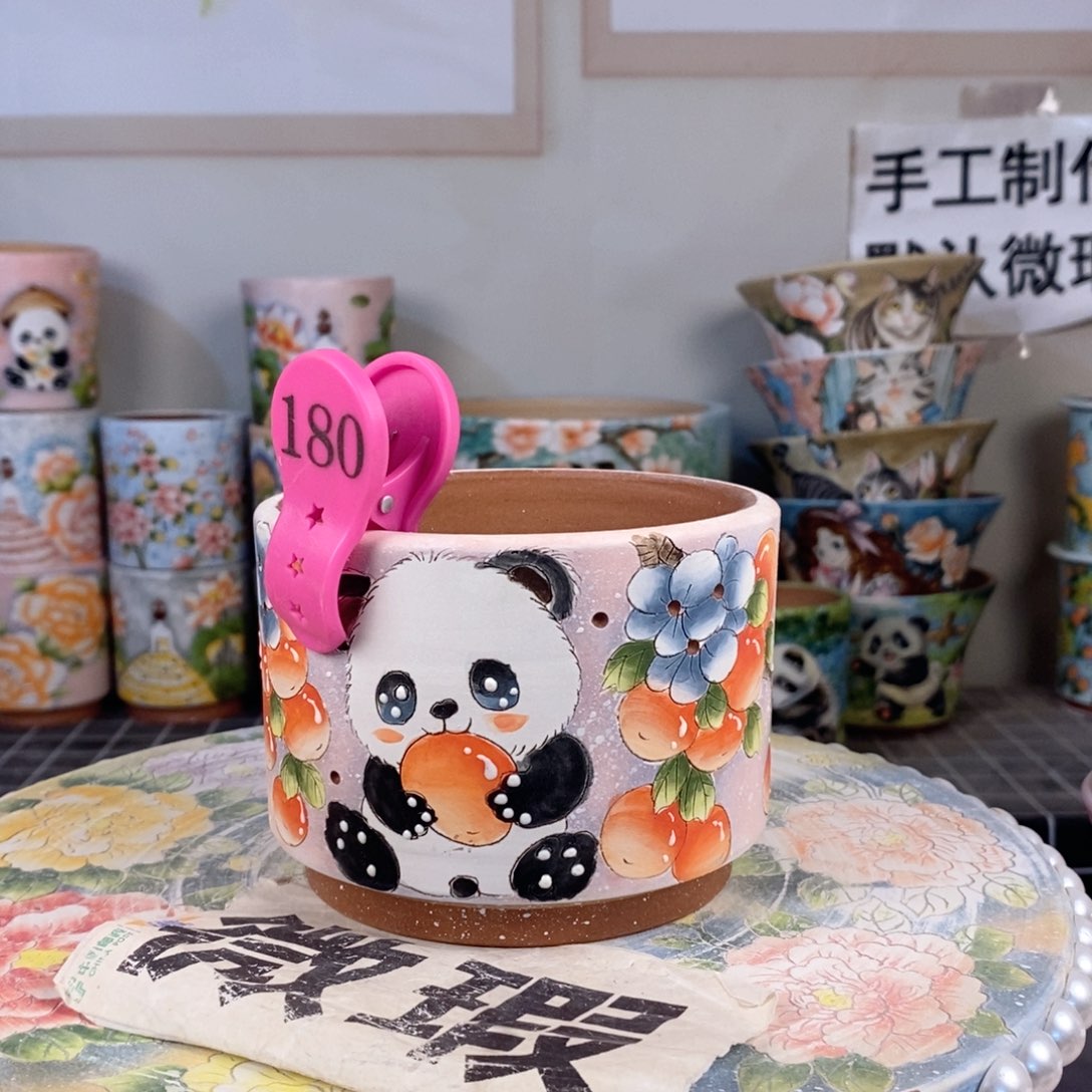 紫砂花盆红陶手绘花盆