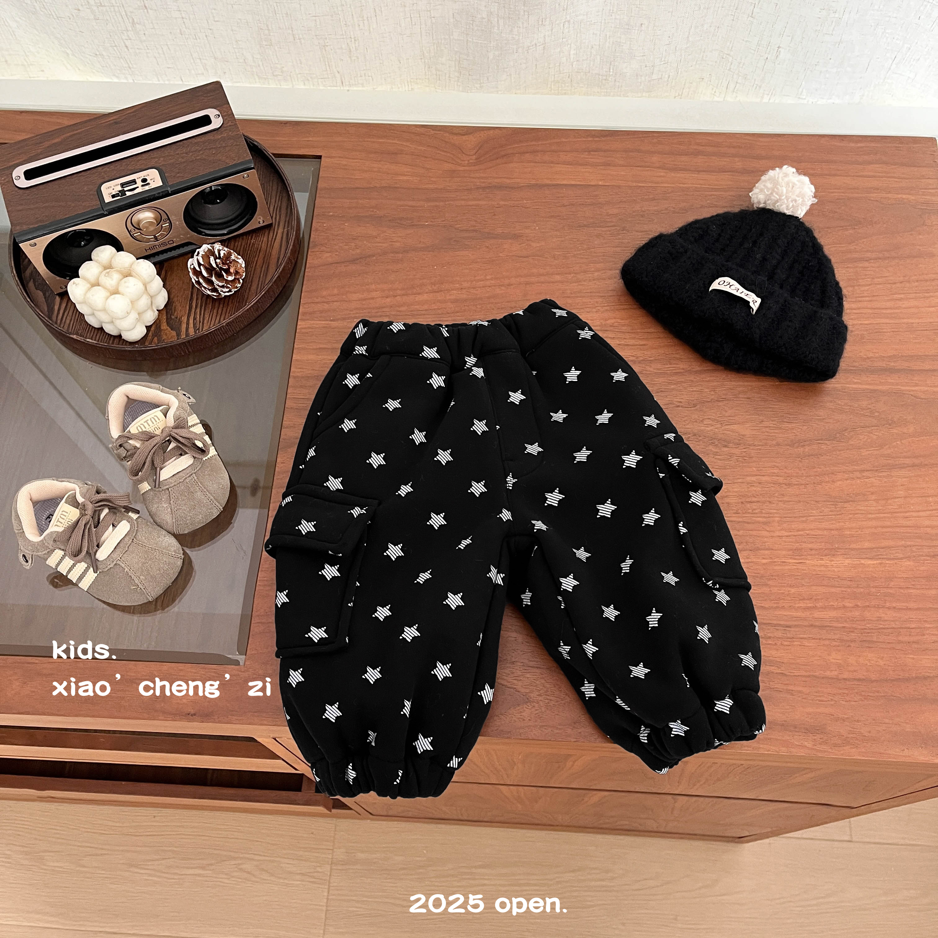 T25D198长裤宝宝休闲风满印五角星冬季加绒保暖裤儿童休闲裤洋气