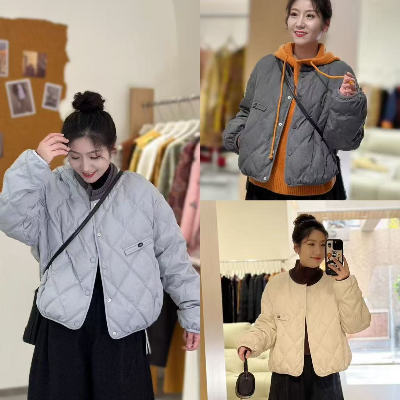 【香香】856818#新款针织圆领短款羽绒服