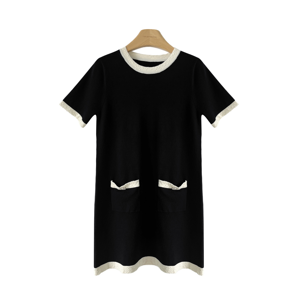 特价~非常顶 | 手工坊系列黑白撞色双口袋针织短袖连衣裙181