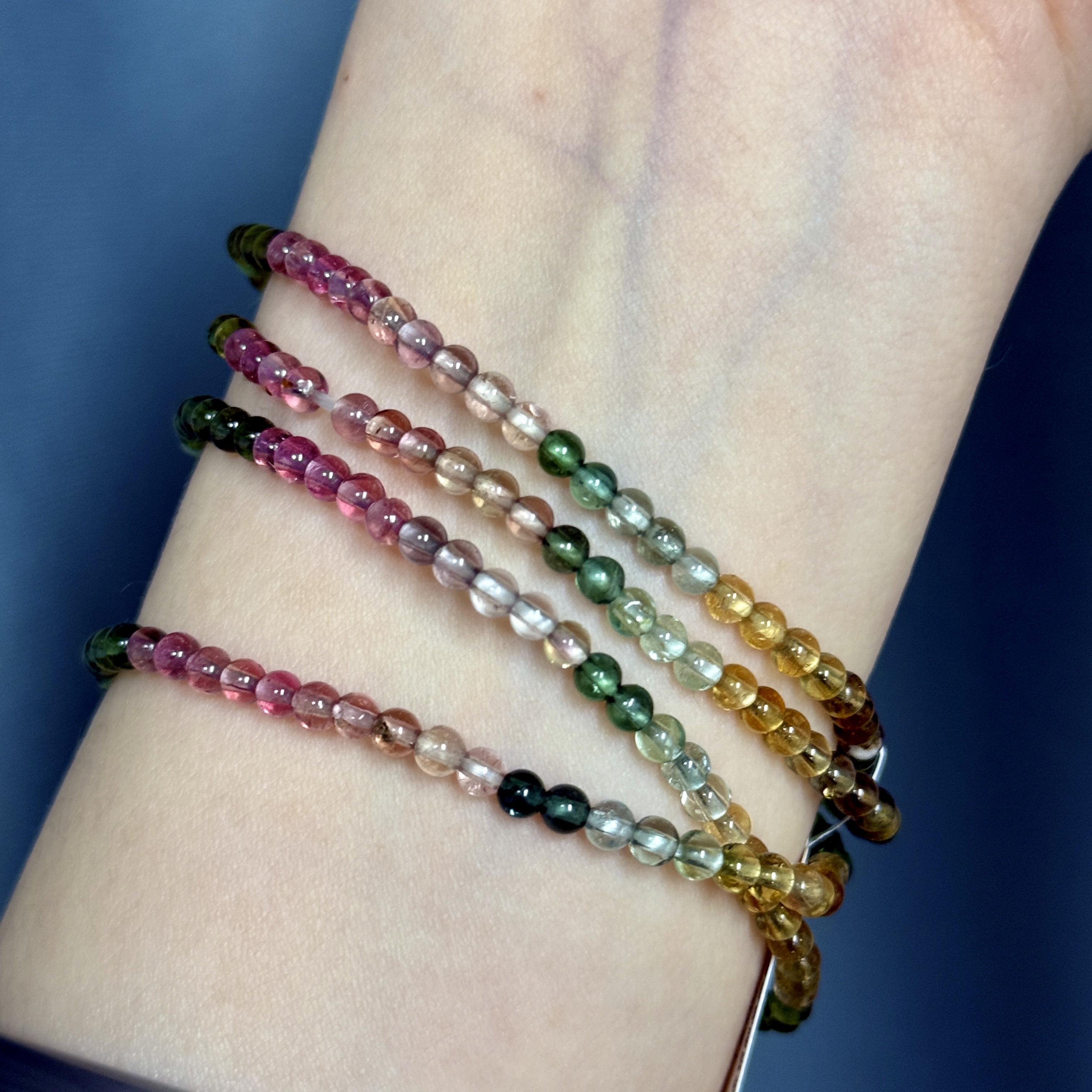 天然碧玺四圈小玻璃体多样性发一可做戒指腰链脚链3.5mm左右