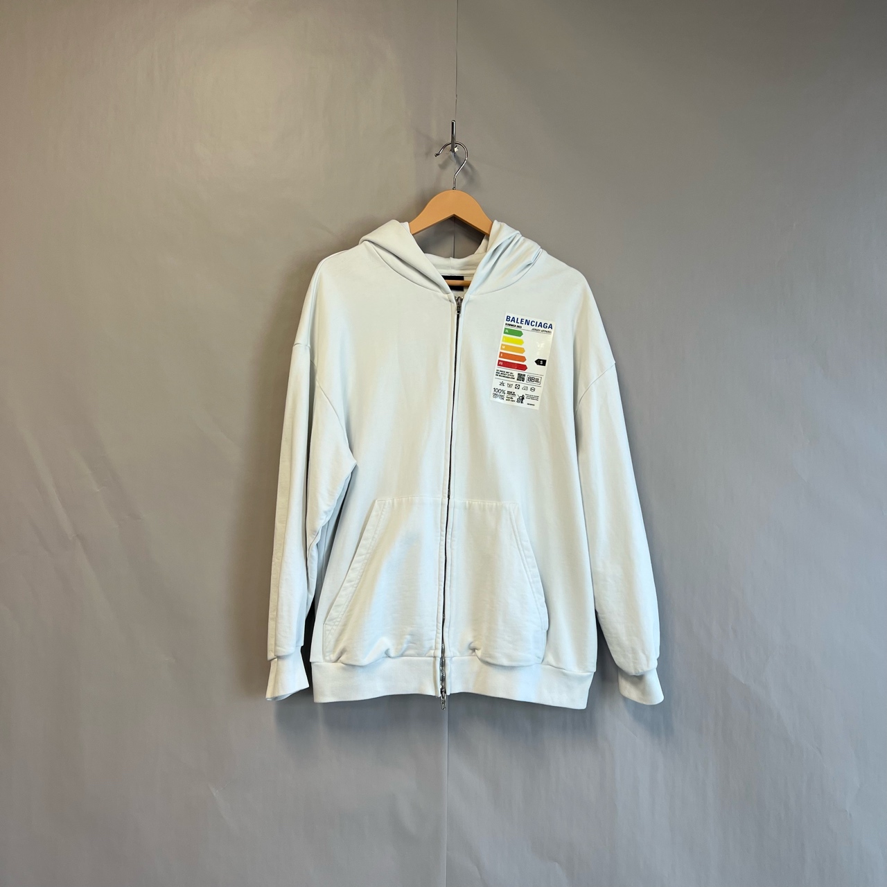 99新 Balenciaga/巴黎世家 不刀能量标签冰箱贴拉链卫衣XS码#3471