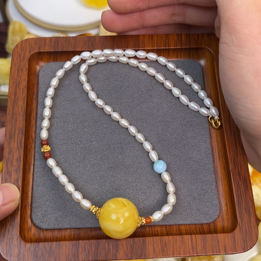 琥珀手链银S925镶嵌蜜蜡项链