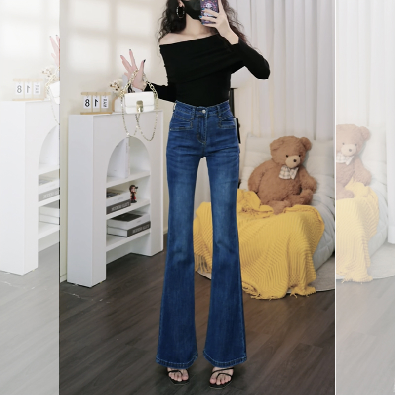 微喇牛仔裤女2025新款高腰弹力小个子喇叭裤子春秋长裤修身韩版