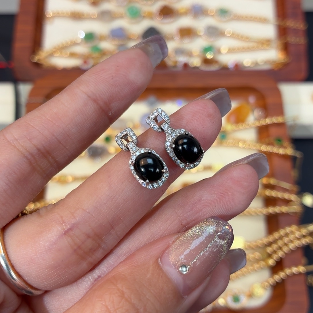 翡翠银S925镶嵌颈饰耳钉