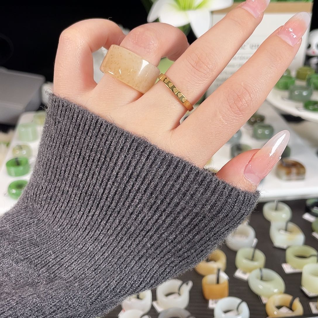 和田玉未镶嵌戒指h1金桂花直切16.7不