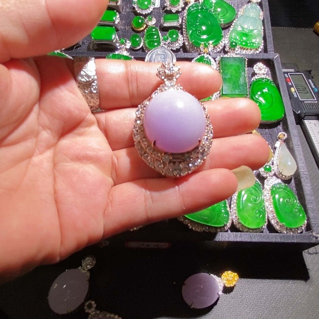 翡翠银S925镶嵌吊坠(不含链)A货翡翠29