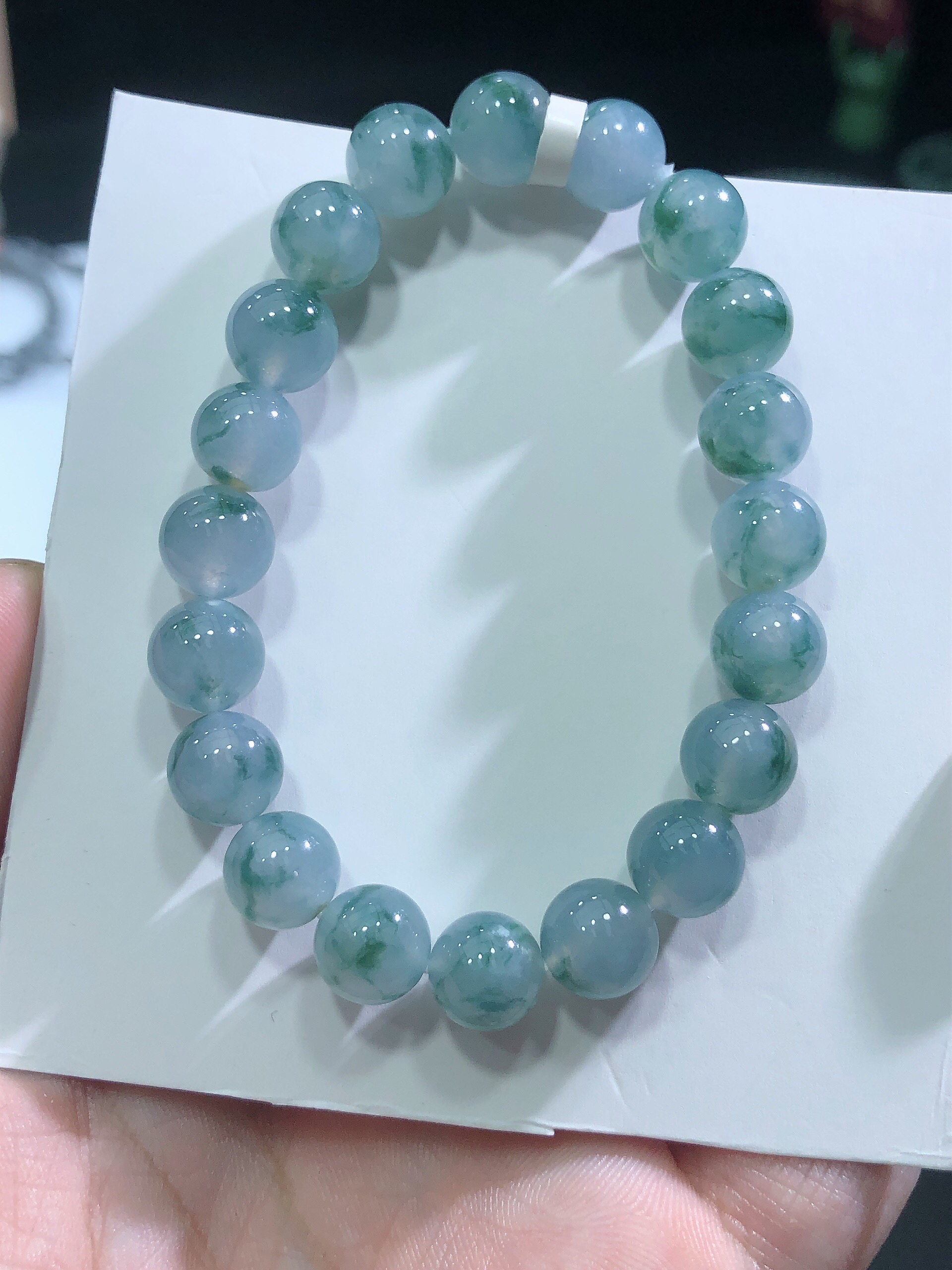 缅甸天然翡翠A货冰种飘花圆珠手串（9+）