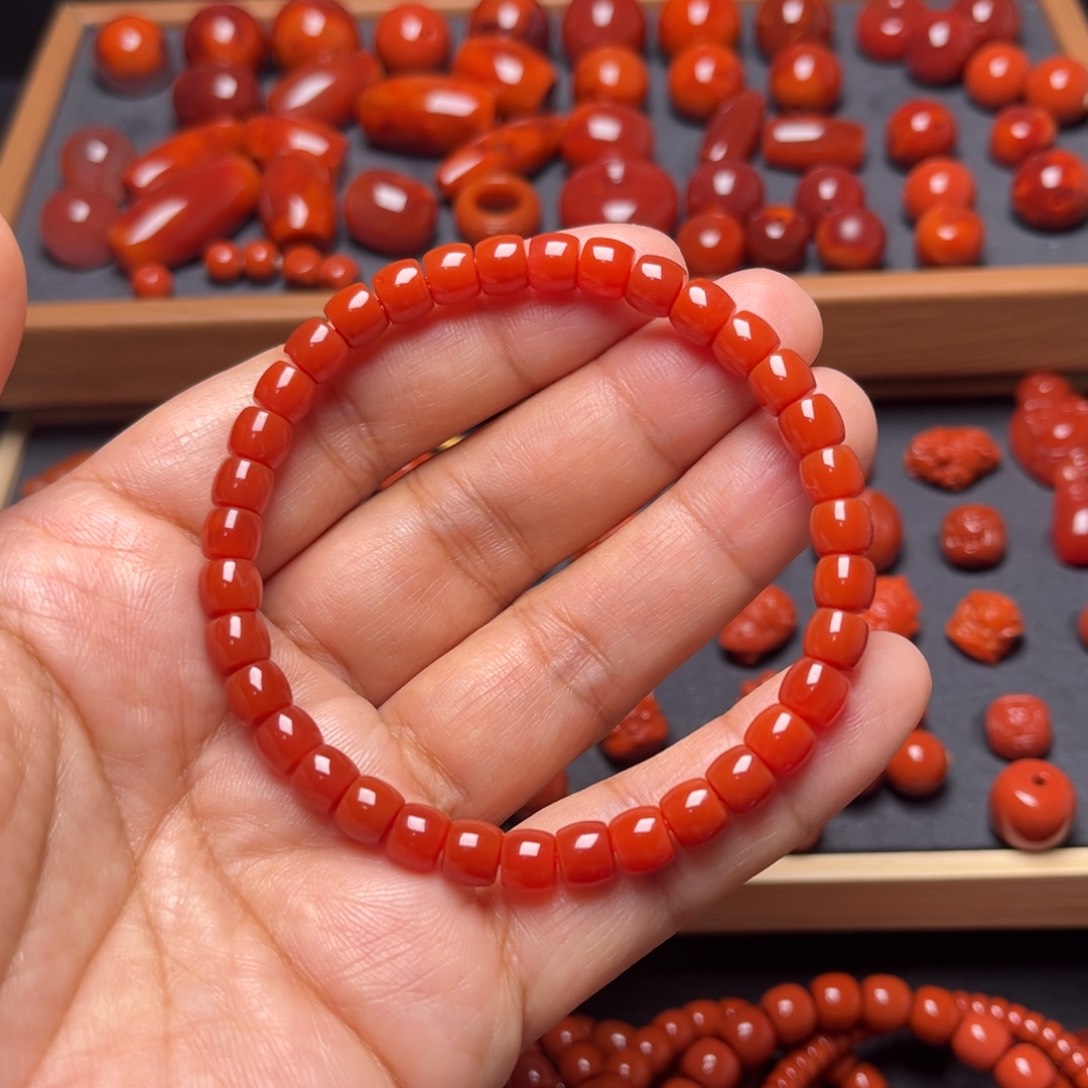 南红玛瑙配饰未镶嵌直切手串卡6.2mm