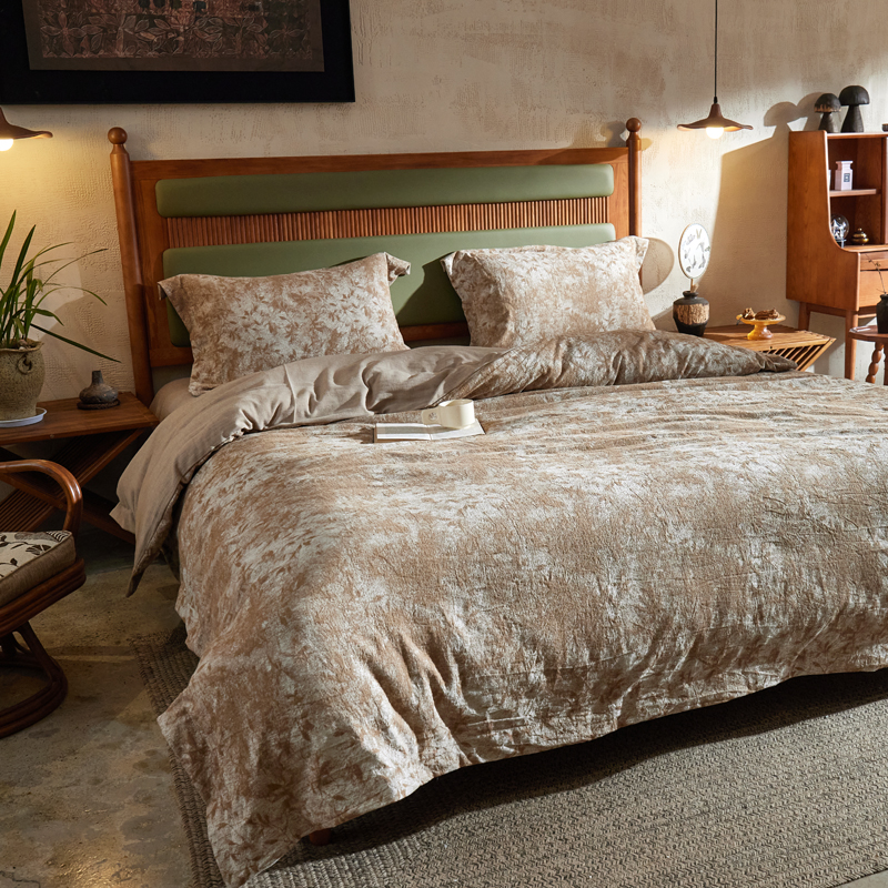 【竹影-贝尼古】赤贫风宽边款提花色织棉麻四件套