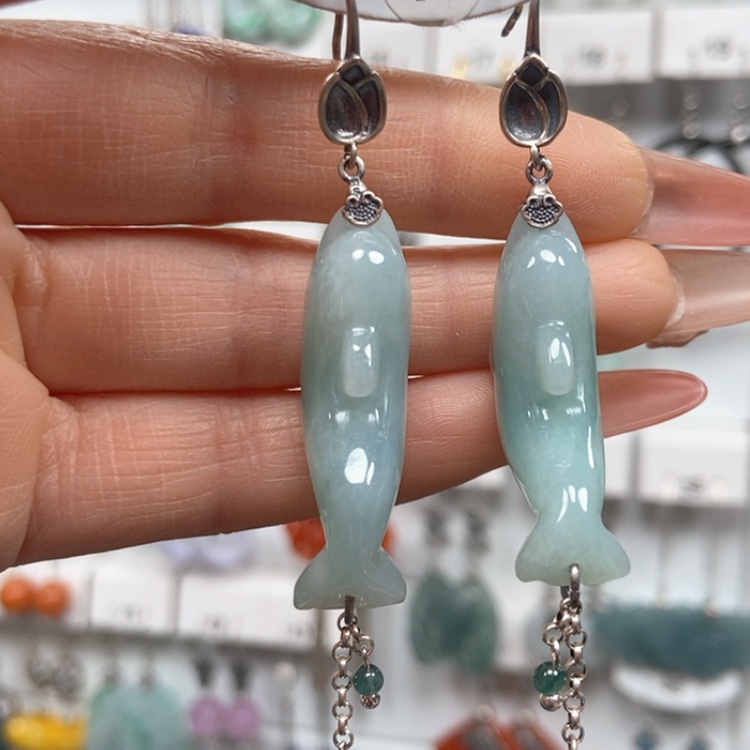 【闪购商品】翡翠耳饰银S925镶嵌耳饰