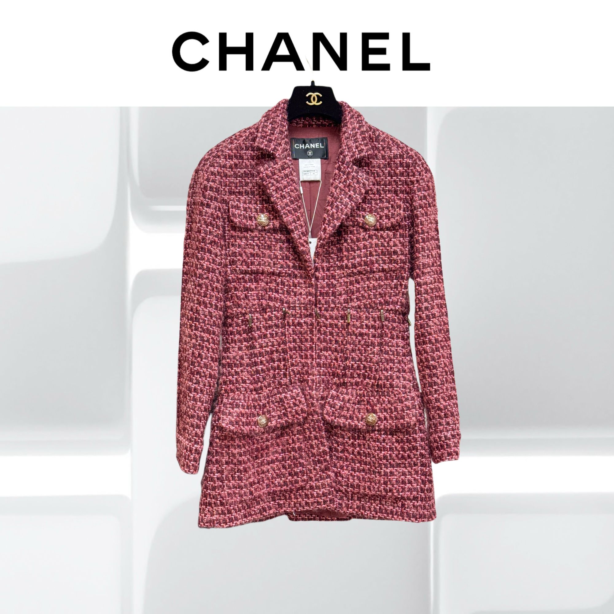 99新 Chanel/香奈儿 34码秀款紫色粗花呢翻领长袖外套