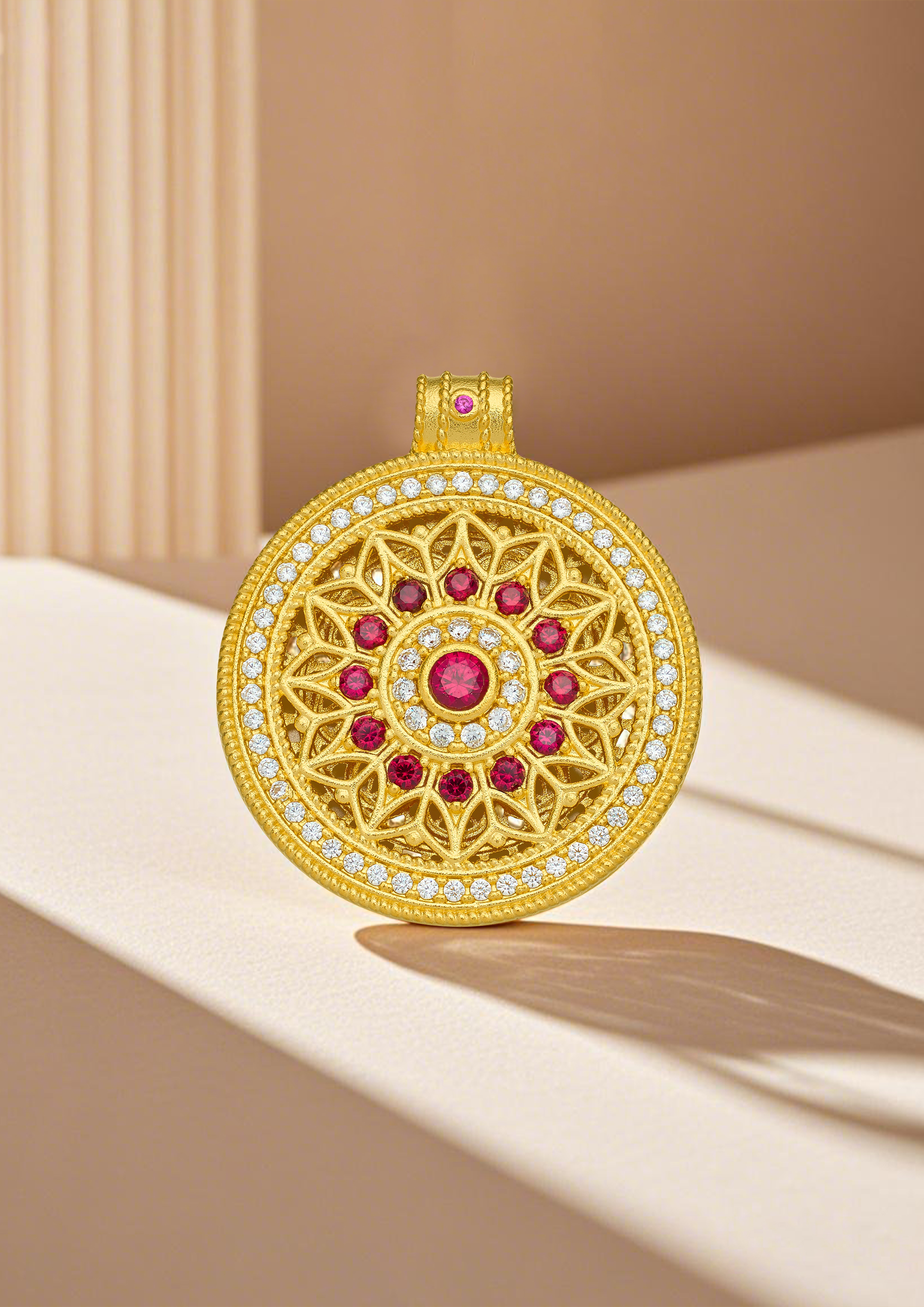 吊坠足银 太阳花吊坠镶嵌民族风气质