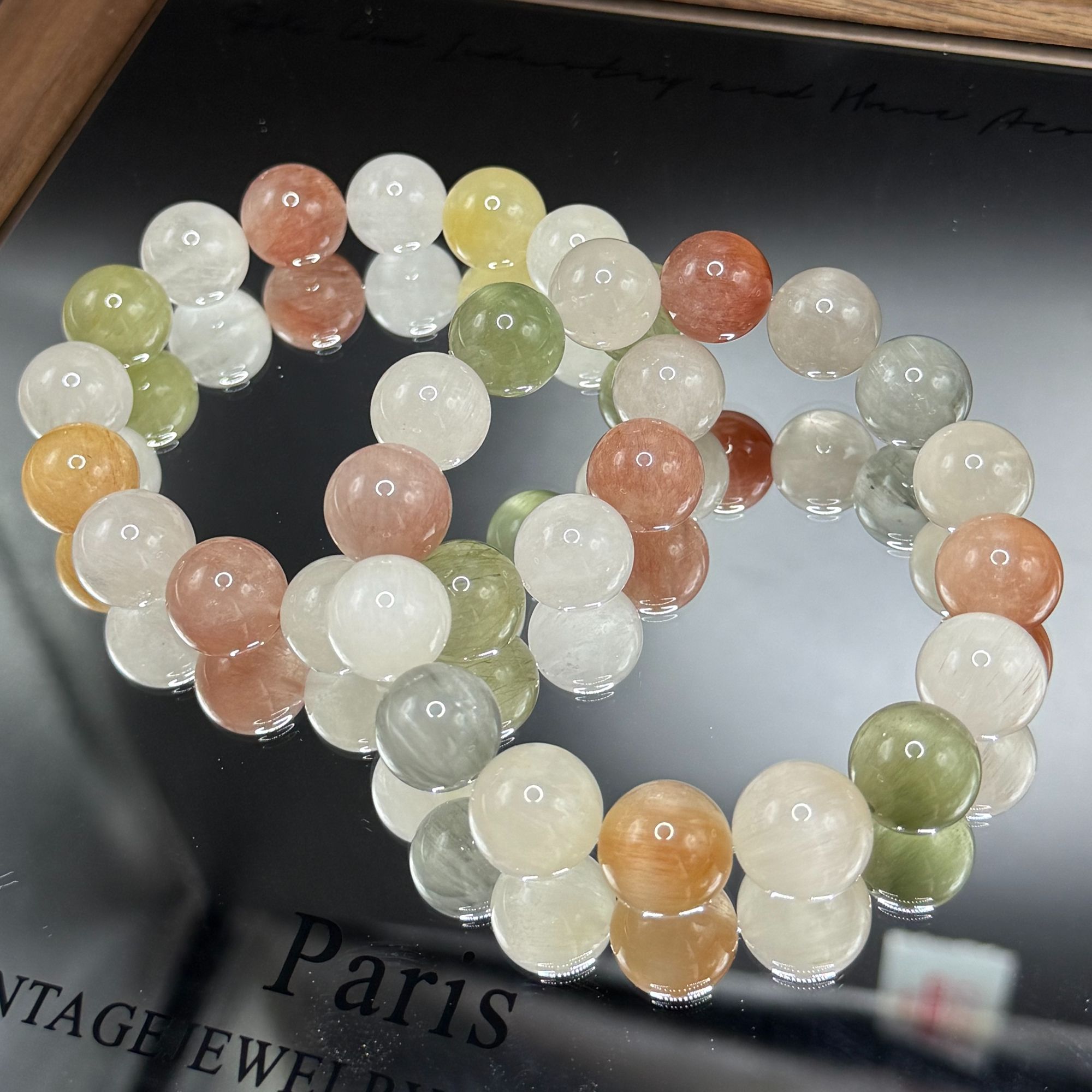 天然美拉德暖色系猫眼拉丝彩兔毛水晶手串 K7415 多样性发其一