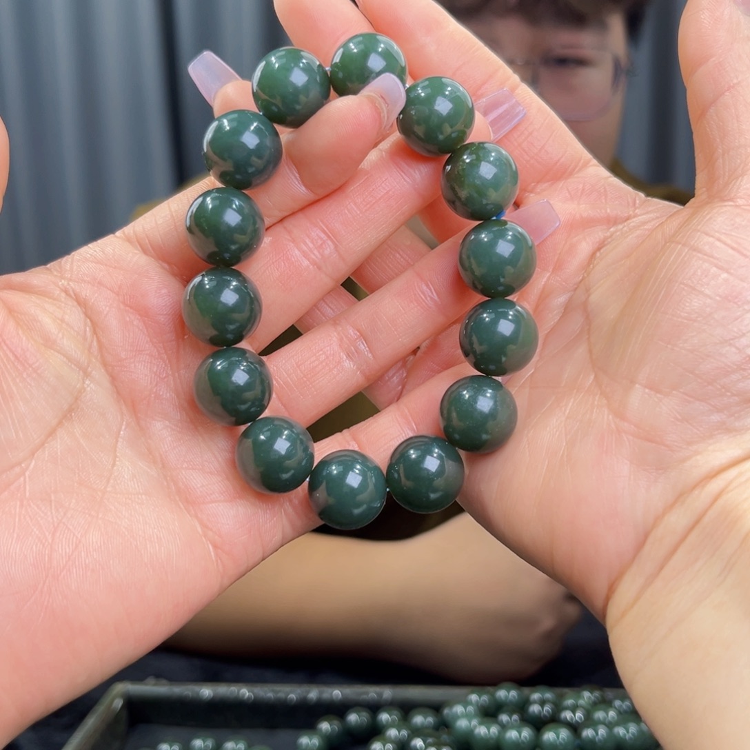 和田玉未镶嵌手串天然和田玉新疆且末蓝料16微暇